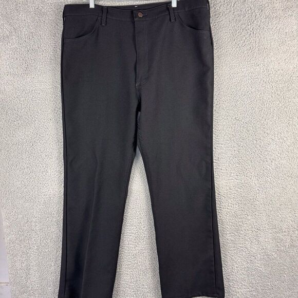 VTG Wrangler Western Pants Mens 42 Black Polyester Dress Jeans 82BK Cowboy 41x32 - Picture 1 of 16